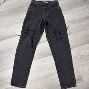 Levi's High Waisted Mom Jeans Womens 26 Black Cotton Distressed Denim Tapered